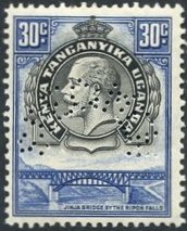Kenya Uganda Tanganyike KUT King George V KGV 1935 30c perforated SPECIMEN punch